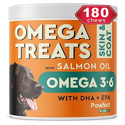 PAWFECTCHEW Fish Oil Omega 3 Treats for Dogs - Allergy Relief - Joint Health - Itch Relief, Shedding - Skin and Coat Supplement - Alaskan Salmon Oil Chews - Omega 3 6 9 - EPA & DHA Fatty Acids