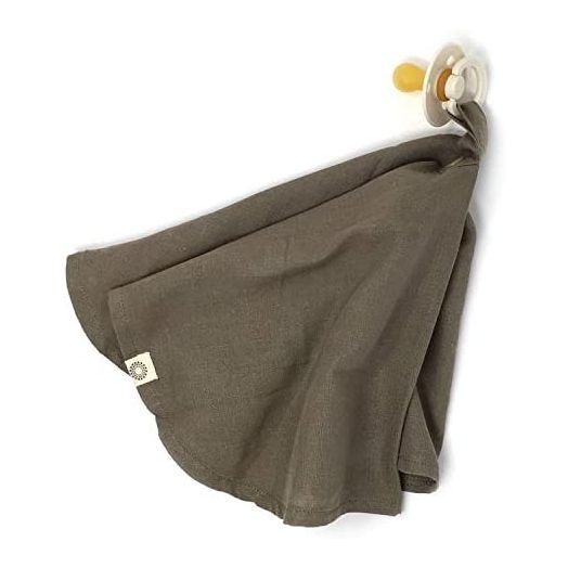 Indi by Kishu Baby - Organic Paci Blanket - Fairtrade & GOTS Certified 100% Organic Cotton Muslin Mini Baby Blanket with Snap to Secure Baby Pacifier - Pacifier Not Included (Olive)
