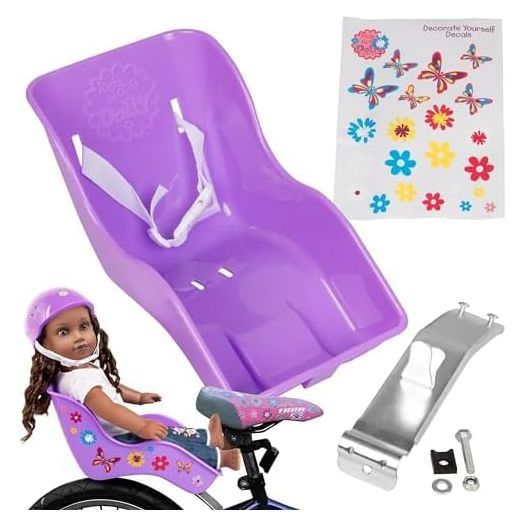 Doll Bicycle Seat Bike Seat (Purple) with Decorate Yourself Decals (Fits Standard Sized Dolls and Stuffed Animals) - Purple