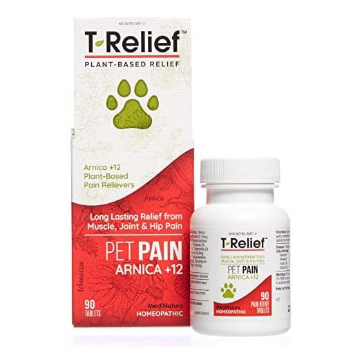 T-Relief Pet Pain Relief Arnica +12 Powerful Natural Medicines Help Reduce Muscle, Joint & Hip Pain, Soreness, Stiffness, Injuries in Dogs & Cats - Vet Approved, Fast-Acting Soother - 90 Tablets