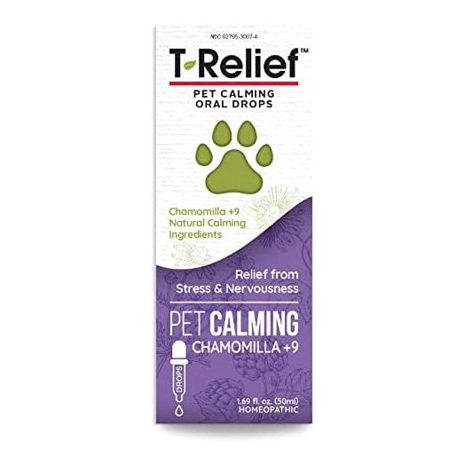 T-Relief Pet Calming Drops Natural Comfort Remedy & Nervousness Relief with Chamomile + 9 Homeopathic Stress Relieving Active Ingredients - Relaxing Herbal Blend for Dog & Cat - 1.69 oz