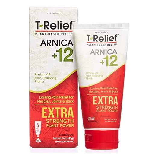 MediNatura T-Relief Extra Strength Pain Relief Cream Arnica +12 Fast-Acting Natural Relieving Actives Help Reduce Back, Neck, Joint, Muscle, Hand & Foot Aches, Pains, & Soreness - 3 oz