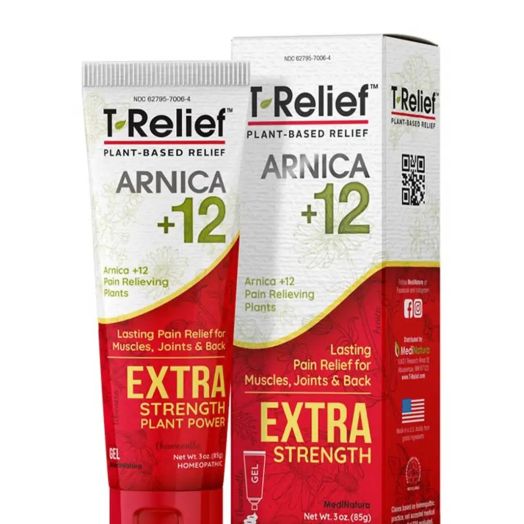 MediNatura T-Relief Extra Strength Pain Relief with Arnica + 12 Plant-Based Pain Relievers (3 Ounces Gel)
