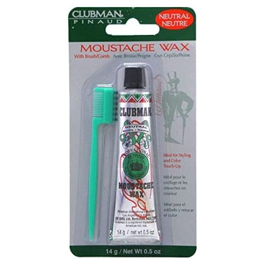 Clubman Moustache Wax with Brush Comb, Neutral 14g
