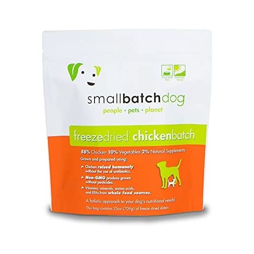 Smallbatch Pets Freeze-Dried Premium Raw Food Diet for Dogs, 25oz, Chicken Recipe, Bulk Bag, Made in The USA, Organic Produce, Humanely Raised Meat, Hydrate and Serve Patties, Wholesome & Healthy