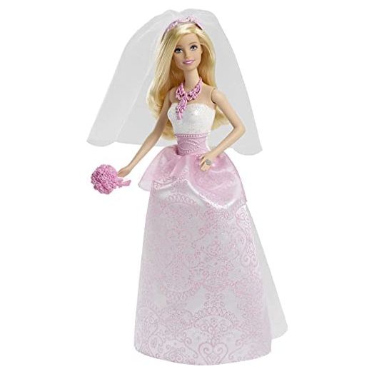 Barbie Bride Doll in White and Pink Dress with Veil and Bouquet
