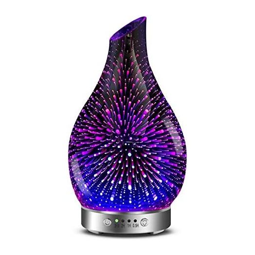MAXWINER Essential Oil Diffusers Ultrasonic 3D Glass Aromatherapy Diffuser, Auto Shut-Off, Timer Setting, 7 Colors LED Lights Changing for Home, Office, Spa 120ml