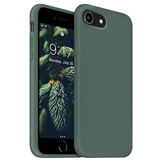 OuXul iPhone SE 2022 Case, iPhone SE 2020 Phone case, iPhone 7/8 case Liquid Silicone Gel Rubber Phone Case, iPhone SE/8/7 4.7" Full Body Slim Soft Microfiber Lining Protective Case(Forest Green)