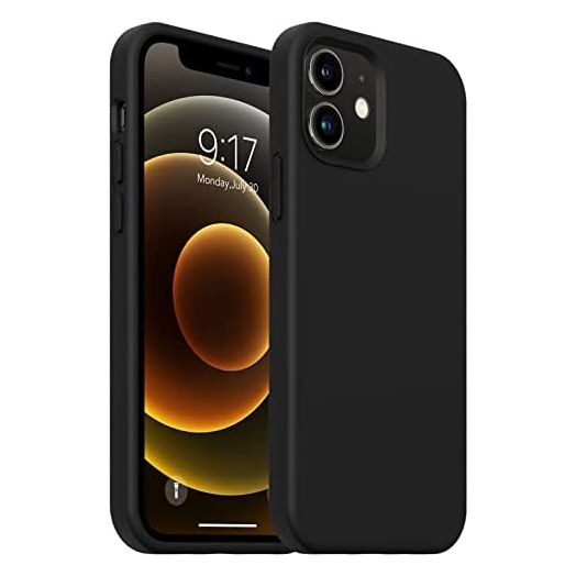 OuXul Compatible with iPhone 12 Mini Case,Liquid Silicone Gel Rubber Phone Case,iPhone 12 Mini Case 2020 Cover 5.4 Inch Full Body Slim Soft Microfiber Lining Protective Case(Black)