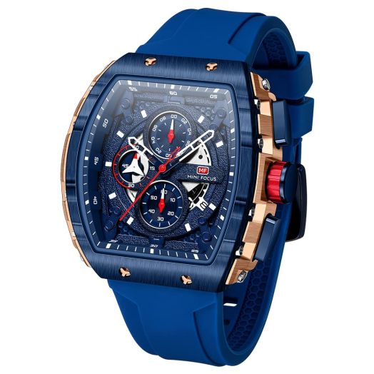Watches for Men Luxury Skeleton Tonneau Watch for Men Waterproof Adjustable Silicone Strap Steampunk Style Chronograph Calendar Date Business Luminous Cool Large Square Face Wristwatch