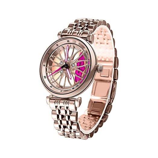 Car Wheel Watch for Women, Spinning Racing Watch with Car Rim Hub Design, Car Inspired Wrist Watches with Japanese Quartz Movement for Car Enthusiast/Women