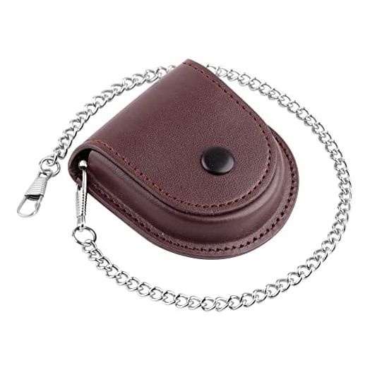 Brown/Black Vintage Classic 47mm Pu Leather Pocketed Watch Box Holder Storage Case Coin Pouch Storage with Chain