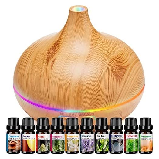 Aroma Diffuser for Essential Oil Large Room Diffusers Set with 10 Essential Oils,Ultrasonic 550ml Aromatherapy Diffuser with Essential Oil, Bedroom Vaporizer Cool Mist Humidifier for Home Office
