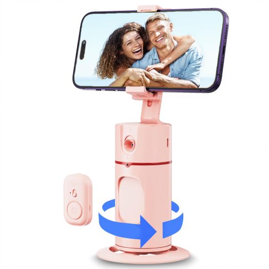Auto Face Tracking Tripod - 360° Rotation Auto Tracking Phone Holder,No App, Phone Camera Mount with Remote and Gesture Control, Rechargeable Smart Shooting Holder for Video Recording (Pink,No Light)