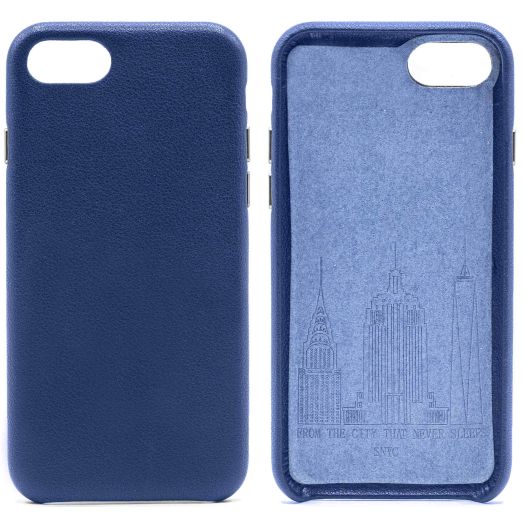 Genuine Cowhide Navy Blue Leather Cell Phone Case for iPhone 8