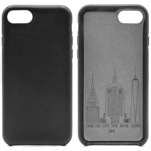 Genuine Cowhide Black Leather Cell Phone Case for iPhone 8 Plus