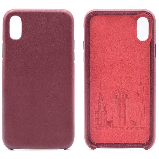 Genuine Cowhide Burgundy Leather Cell Phone Case for iPhone X & XS