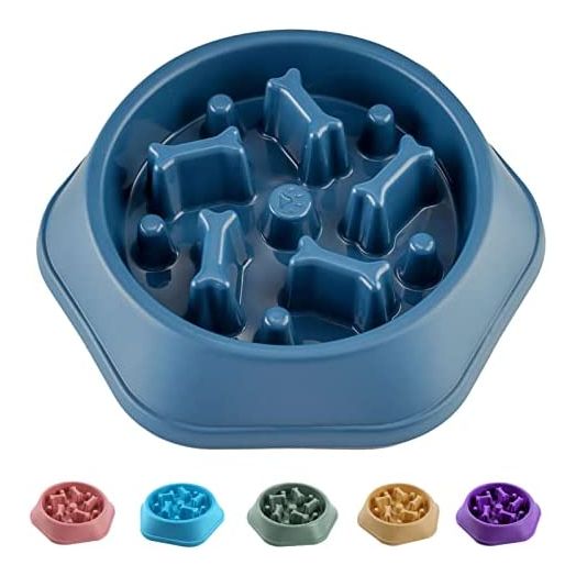CAISHOW Slow Feeder Dog Bowl Anti Gulping Healthy Eating Interactive Bloat Stop Fun Alternative Non Slip Dog Slow Food Feeding Pet Bowl Slow Eating Healthy Design for Small Medium Size Dogs(Blue,Bone