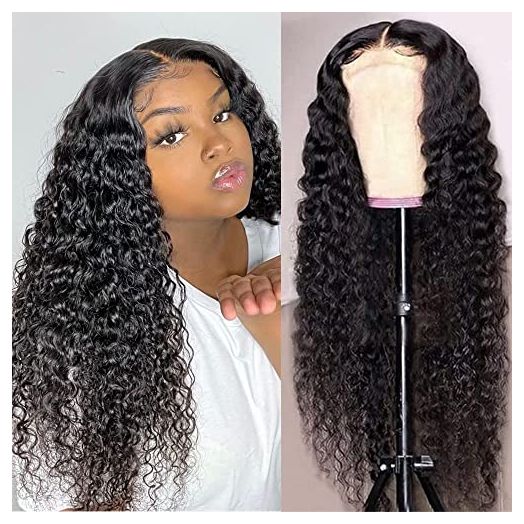 4x4 Deep Wave Lace Closure Wigs Brazilian Deep Curly Lace Front Wigs Wet Wavy Human Hair Pre-plucked Bleached