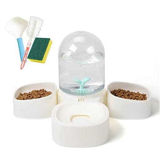 PetEiZi 2 in 1 Double Pet Cat Food Feeder Bowls 2.0L Large Automatic Unplugged Dog Water Dispenser Detachable No-Spill for Cats and Small Puppy Dogs