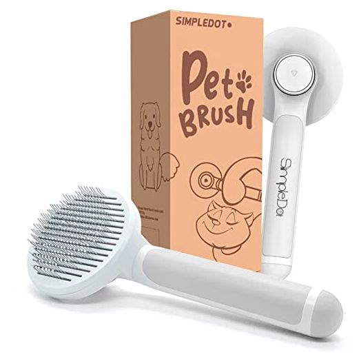 SimpleDot Self Cleaning Slicker Brush for Dogs and Cats, Pet Grooming Brush, Pet hair brush for Removes Undercoat Loose hair, Mats, Tangled and Dirt, Massages, for all hair types Dogs and Cats (Gray)