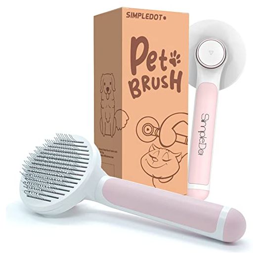 SimpleDot Self Cleaning Slicker Brush for Dogs and Cats, Pet Grooming Brush, Pet hair brush for Removes Undercoat Loose hair, Mats, Tangled and Dirt, Massages, for all hair types Dogs and Cats (Pink)