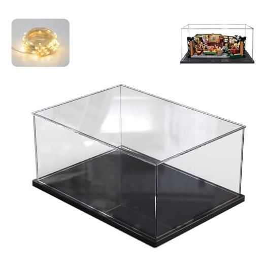 Thickened Clear Acrylic Display Case for Lego 21319 Ideas Central Perk Collectibles Assemble Transparent Box with Black Wood-Plastic Base,Inside 13.8 x 9.8 x 5.9in