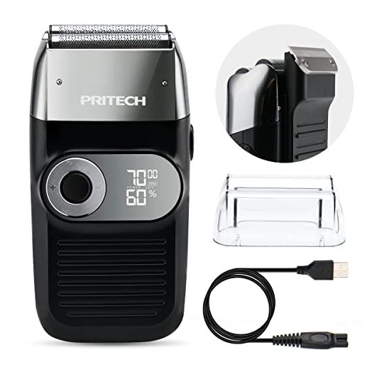 Electric Foil Shavers Bald Shaver 2 in 1 Double Shaver for Men Foil Blade and Popup Beard Trimmer with Rechargeable 2 Foil Head 3 Adjustable Speeds Men's Beard Shaver by Pritech