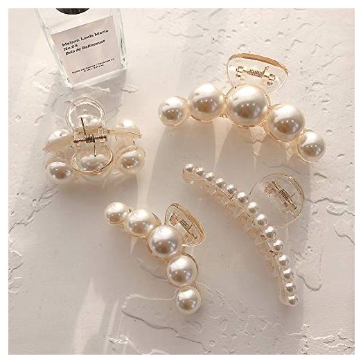 Agirlvct Pearl Hair Claw, Styling Hair Clips Strong Hold Hair Jaw Clips (4 Pack)