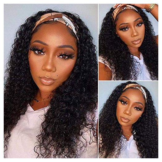 Headband Wig Deep Wave 18 inch Human Hair Wigs None Lace Front Wig Virgin Hair Machine Made Wigs Curly hair