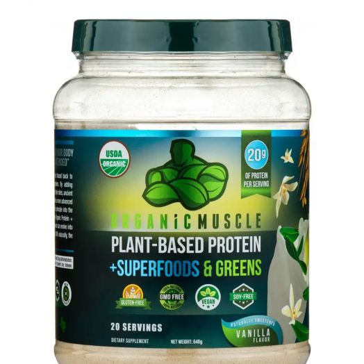 Organic Muscle Organic Plant-Based Protein + Superfoods & Greens, Vanilla Flavor - 640 Grams