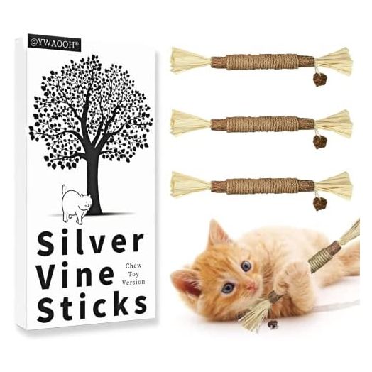 Catnip Toys with Silvervine for Cats, Cat Chew Toy for Kitten Teething, Interactive Cat Toy for Indoor Cats, Natural & Safe Cat Toys, Relieve Cat Anxiety and Stress, Silvervine Sticks Cat Toys - 3pcs