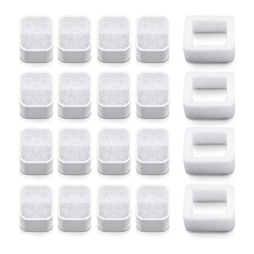 Ceramic Cat Water Fountain Replacement Filters, 16 Pack Pet Fountain Replacement Filters and 4 Pack Foam Filters for Tritone/Fiumi Ceramic Pet Lotus Ceramic Pet Drinking Fountain