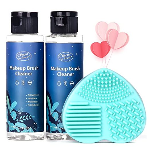 Clean-n-Fresh Plant Based Organic Makeup Brush Cleaner Set For Brushes, Sponge and Puff 6.8 Fl Oz,Deep Cleaning Washing Cleanser Shampoo With a Color Switch Mat Cleaner