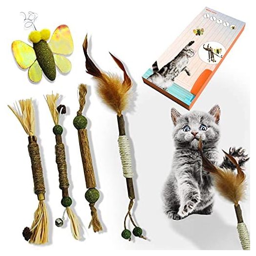 moocaius 5-Piece Set of Silvervine Sticks and Mint Indoor Cat Toys Interactive Silvervine Cat Catnip Toy Indoor Cat Chew Toys Cat Teeth Cleaning Kitten Teething