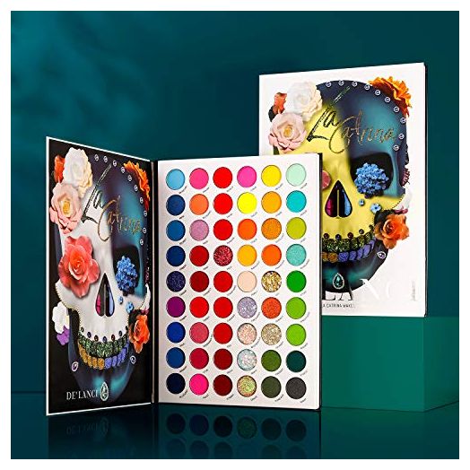 La Catrina Makeup Pallet Colorful Eyeshadow Palette 54 Color,Afflano Large High Pigmented Rainbow Eye Shadow Matte Shimmer Glitter,Bright Neon Aurora Glow Color for Women Girl Halloween Christmas Gift