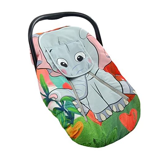 Cute Cartoon Infant Car Seat Covers, Soft Warm Breathable and Windproof Canopy for Baby Car Seat (Cute Elephant A)