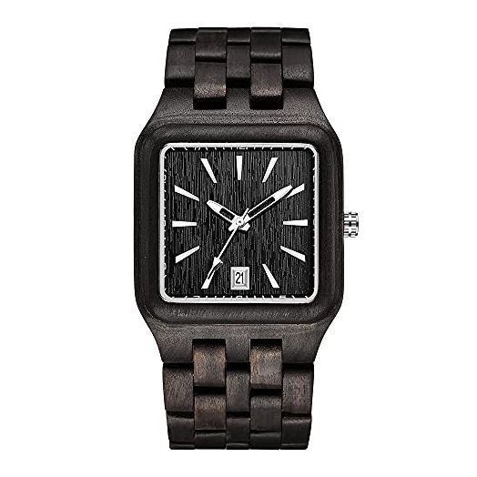 GORBEN Wooden Watches for Men Unique Square Wood Wrist Watch Mens Ebony Maple Red Sandalwood Clock Full Wood Men's Rectangle Wristwatch with Date Movement Handicraft Quartz Watch