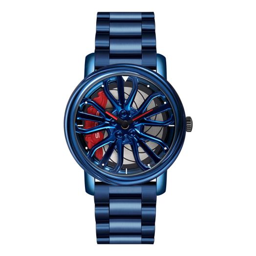 GORBEN Mens Wrist Watch Creative 3D Car Wheel Rotating Watch Fashion Quartz Men's Watch Stylish Wristwatch with Stainless Steel Strap