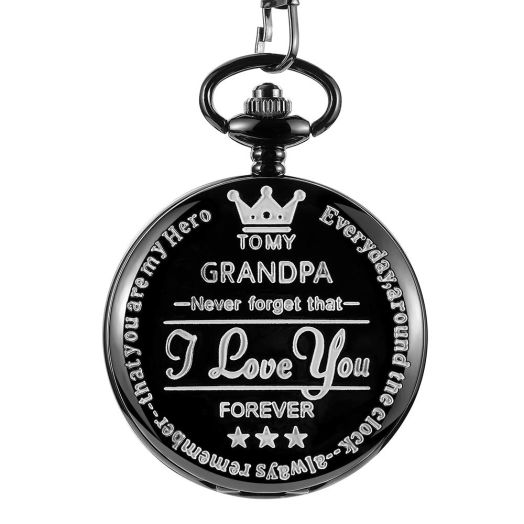 GORBEN Engraved Pocket Watch to My Husband Analog Quartz Fob Watch Chain Pendants Gift-Grandpa (Grandpa-Black)