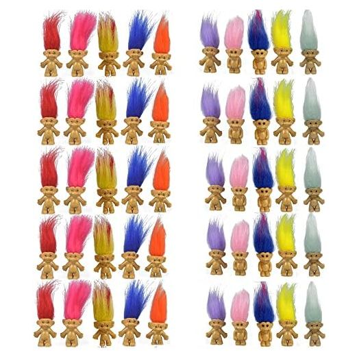 50PCS Lucky Mini Troll Dolls, Mini Action Figures PVC Vintage 1.2" Cake Toppers Chromatic Adorable Cute Little Guys Collection, Arts Crafts, Party Favors,School Project