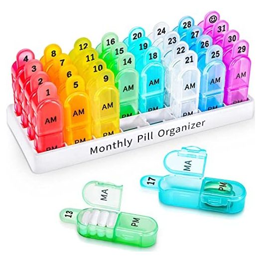 Zoksi Monthly Pill Organizer 2 Times a Day, 30 Day Pill Box Organizer Am Pm, Daily Pill Case with 32 Large Compartments for Each Day, Portable Travel Pill Container for Vitamins and Medicine