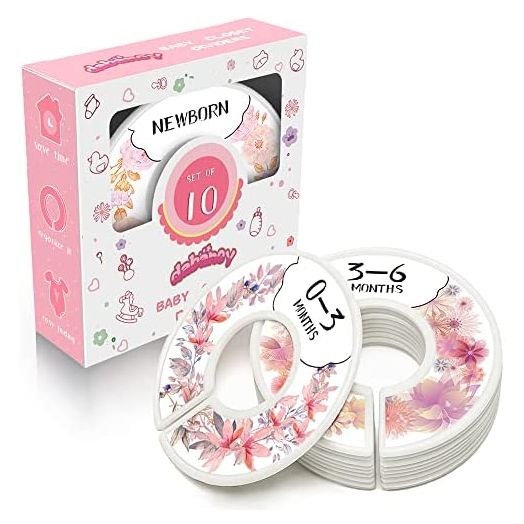 Baby Closet Size Dividers for Clothes - Set of 10 from Newborn to Toddler and 2 Blanks with Colored Box- Flower Designs Baby Closet Organizer for Nursery - Baby Clothes Organizer for Girl - [Floral]
