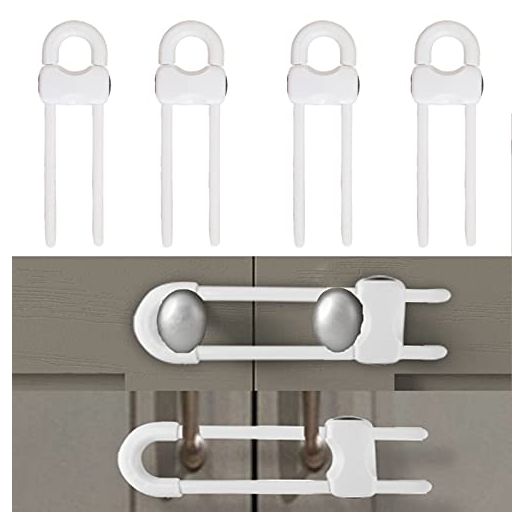 Sliding Cabinet Locks, Child Safety Locks U-Shaped Adjustable Child Proof Locks Multi-Purpose Latches for Drawers Closets Refrigerators Storage Doors Knobs Handles, 4PCS