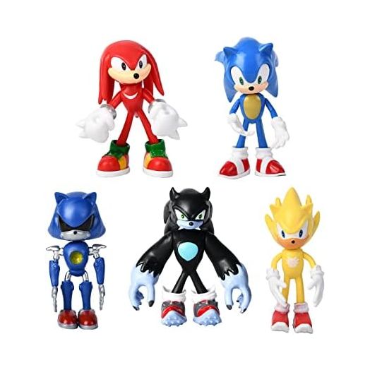 Sonic Action Figures Toys with Movable Joint 4.9 inches Tall, Cute Sonic Party Supplies Gift (Pack of 5)