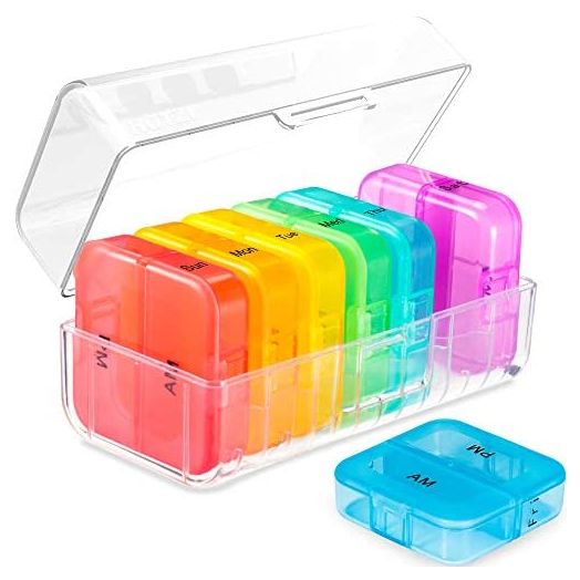 Daviky Weekly Pill Organizer 2 Times a Day, Am Pm Pill Organizer 7 Day, Large Travel Vitamin Pill Box Twice a Day, Daily Supplement Organizer Pill Container Dispenser Big Medication Case