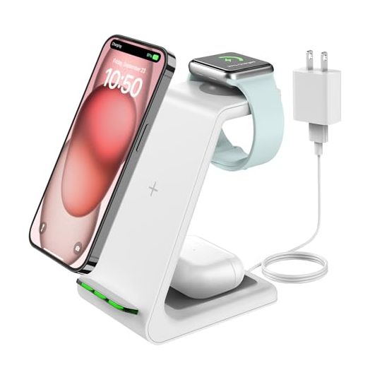 Wireless Charging Stand, GEEKERA 3 in 1 Wireless Charger Dock Station for iPhone 15 14 13 12 11 Pro Max Plus XR XS 8 Plus, Apple Watch Ultra/9/SE/8/7/6/5/4/3/2, AirPods Pro/3