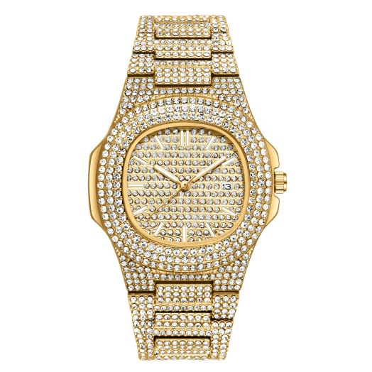 VAVC Men's Iced Out Watch.Men's Fashion Luxury Full Bling Iced-Out Diamond Crystal Quartz Wrist Watch