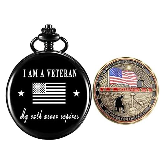 Gifts for Veterans,Pocket Watch for Veterans with Military ChanllengCoin,Best Veterans Day Gifts