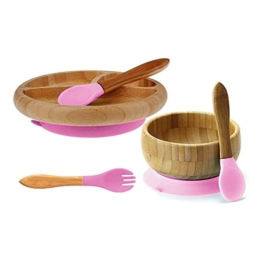 TATA AMG Bamboo Baby Plate and Bowl Set, Suction Plate for Toddlers, Baby Spoons, Baby Bowl, Toddler Plate and Bowl Set, Bamboo Suction Plate for Babies, Bamboo Baby Plate, Bamboo Baby Bowl
